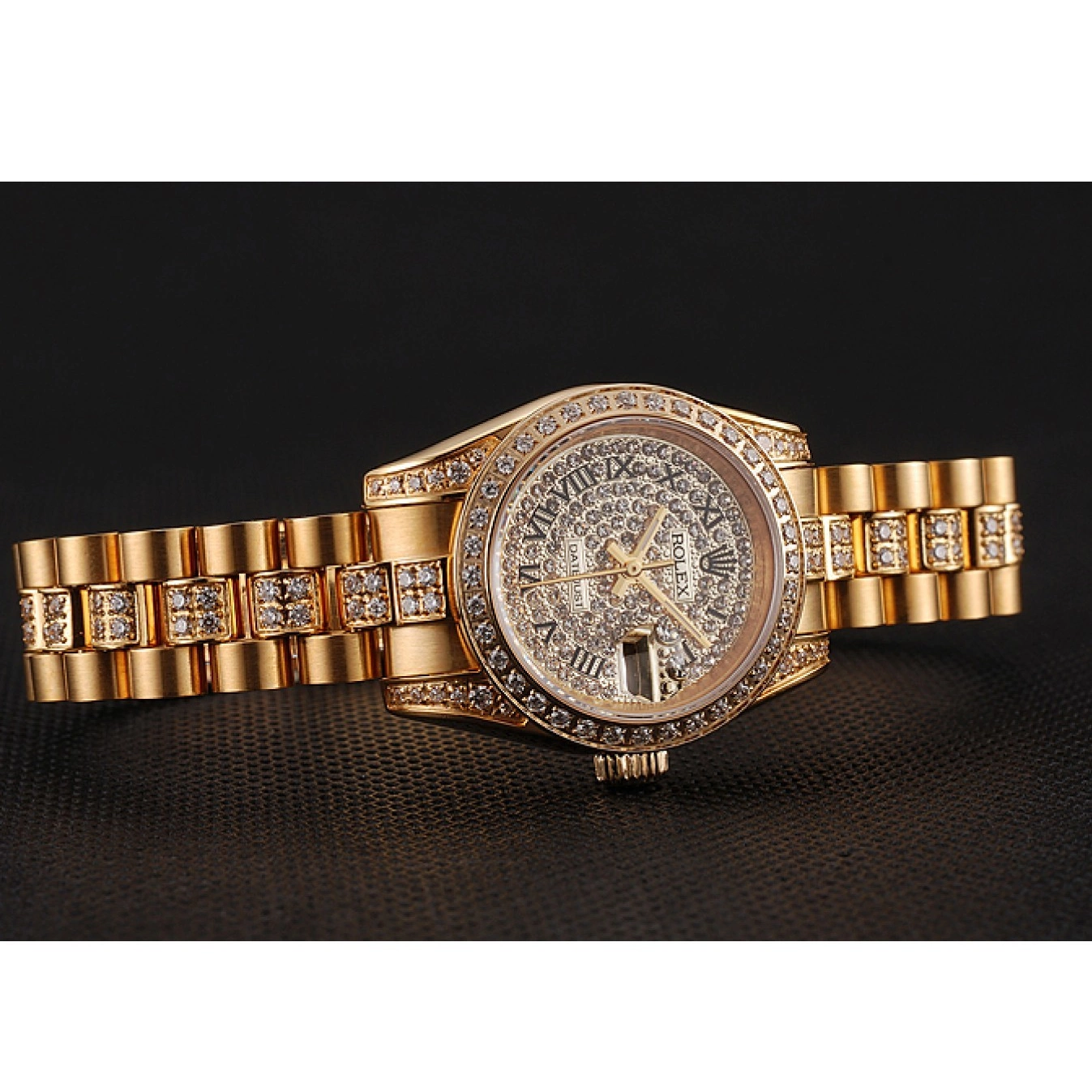 Good copy rolex watches 1453955 Bracelet Pave Swiss Diamond Diamond Dial Rolex DayJust Gold 0623